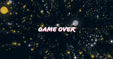 Şekillendirilmiş Oyun Oluşturucu metne yakınlaştırılıyor geri çekiliyor ve ölçeklendiriliyor, sarı küreler sarsılıyor. Dijital, soyut, fütüristik, kozmik, hipnotik, enerjik, dalgın