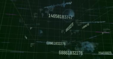 Başlangıçta sayıların ve dünya simgelerinin gösterildiği ızgarada morumsu kesişim kılavuzu görselleştirmesi. Futuristik, dijital, soyut, teknoloji, yenilik, veri, görselleştirme