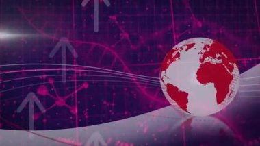 Zeminde stilize edilmiş küre yükselen oklar ve dağınık kodlarla sinyal veri şebekesini başlatıyor. Teknoloji, yenilik, dijital, soyut, veri, bağlantı, fütüristik