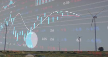 Düz dolgu atışı, rüzgar türbinlerinin üzerinde süzülen şamdanın enerji akımlarını izlemesine neden oluyor. Yenilenebilir, sürdürülebilirlik, veri görselleştirme, çevre, modern, teknoloji, analitik