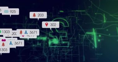 Karanlık ızgara titreşimi kabarcıkların oluşmasına neden oluyor, parlayan pound sembolü, veri akışını görselleştiriyor. Dijital, geleceksel, teknoloji, bağlantı, yenilik, siber, sanal