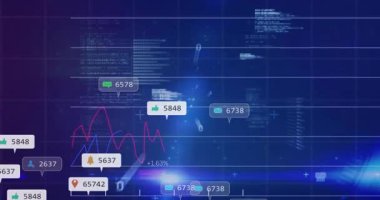 Kırmızı yükselen, mavi yüzen grafiklerde kaybolan veri örtüsü, analitik büyümeyi gösteren kabarcıklar. Teknoloji, analitik, veri görselleştirme, dijital arayüz, fütüristik, gösterge paneli, ilerleme