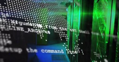 Başlangıç noktalı dünya haritası sunucu raflarında kayboluyor, kod küresel veri akışını görselleştiriyor. Teknoloji, yenilik, siber güvenlik, ağ oluşturma, dijital bağlantı, fütürist