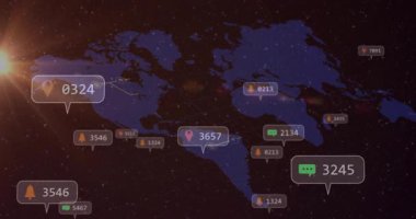 8102 numaralı lokasyon şifresi Orta Amerika 'yı gösteriyor. Ağı gösteren çizgiler oluşturan simgeler başlatılıyor. Küresel bağlantı, dijital ağ, teknolojik altyapı, veri görselleştirme, siber güvenlik, bilgi akışı, geleceksel tasarım