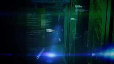 Yumuşak mavi ışıltı titreşimi kod akışını başlatıyor koridor boyunca sürükleniyor tarayıcı ışını süpürüyor. Siber uzay, teknoloji, fütürist, dijital, yenilik, ağ, siber güvenlik
