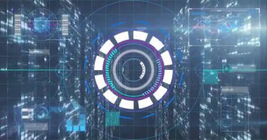 Başlangıç halkası beliren soluk daire HUD arayüz halkaları ortaya çıkan dönen paneller, etkinleştirilen arayüz. Gelecek, teknoloji, arayüz, holografik, dijital, soyut, veri görselleştirme