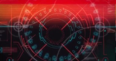 Tarama verilerini görselleştiren çapraz çizgiler gibi dönen ve titreşen halkalardaki solgunluk. Futuristik, teknoloji, arayüz, dijital, hipnotize edici, hareket, veri görselleştirmesi