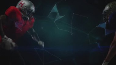 Karanlık araba kullanan futbolcular holografik kürede spor teknolojisi ile boğuşuyorlar. Dinamik, rekabetçi, gelecekçi, esportlar, hareket, enerji, dijital