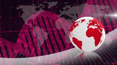 Başlangıçta 3 boyutlu küre toprak solukluğuyla dönüyor, DNA sarmalı dalgalanıyor, harita titreşiyor, veri akışını gösteriyor. Teknoloji, yenilik, bilim, veri, bağlantı, dijital, fütürist