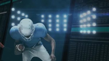 Top taşıyıcı, defans hücum etmeden önce topun teknik kaplama ile koşmasını sağlıyor. Atletizm, spor, yenilik, rekabet, dijital, fütüristik, güç