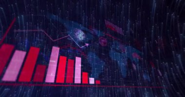 Şebeke yumurtlama kırmızı taban çizgisi, çubuklar dalgalanıyor, çizgi grafiği sallanıyor, simgeler veriyi görselleştiriyor. Teknoloji, dijital, analitik, yüksek teknoloji, fütüristik, yenilik, veri