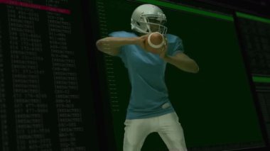 Oyun kurucu, forma savunucusunun teknik simülasyonda top kalkanlarını tutuyor. Spor, teknoloji, dijital, eylem, yenilik, rekabet, programlama