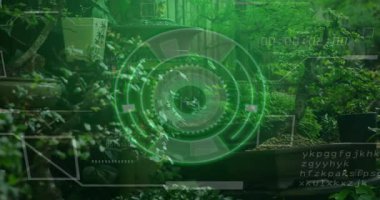 Yeşil dijital tarama, çocuk odasının üzerinde beliriyor. Dönüşümlü olarak nabız güncellemesi, bitki taraması için. Teknoloji, yenilik, biyometrik, izleme, kesinlik, gelecekçilik, doğa