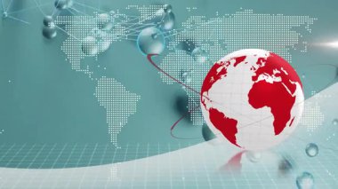 Metalik küreler sol tarafta ortaya çıktığında, dönen dünyanın etrafında oluşan düğümler bağlantıyı görselleştirir. Teknoloji, küreselleşme, yenilik, veri görselleştirme, ağ, dijital dönüşüm, siber