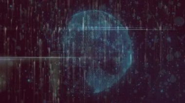 Veri akışları 3 boyutlu küre oluşturuyor, analiz için titreşen arıza kalıntılarını tarıyor. Fütürist, dijital, teknoloji, arayüz, animasyon, siber alan, yenilik