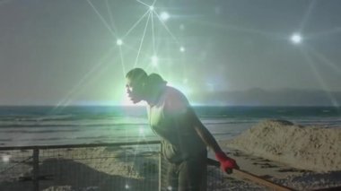 Öne doğru eğilirken, eğilirken, gövde yükselirken formda kalmak için yanıp tutuşan düğümler. Açık hava, sağlık, canlılık, modern, bağlantı, esneklik, motivasyon.