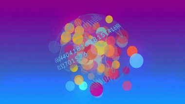 Kablo çerçevesi dönen veri kaydırma ve renkli daireler oluşturarak görsel veri akışını başlatıyor. Fütürist, dijital, soyut, teknolojik, veri görselleştirme, neon, modern