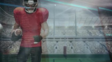 Animasyon sporunda defans oyuncusuyla çarpışan arka koşucunun saha oyuncusuyla çarpışması. Atletizm, rekabet, yoğunluk, eylem, çeviklik, takım çalışması, spor