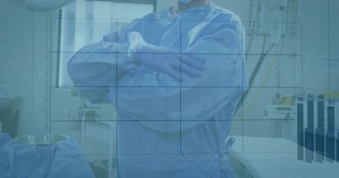 Cerrahın eldiven çıkarması ve elbisenin düzeltilmesi tıbbi ameliyathanede hayati değerleri örtüyor. Klinik, steril, profesyonel, teknoloji, kesinlik, sağlık, tanı