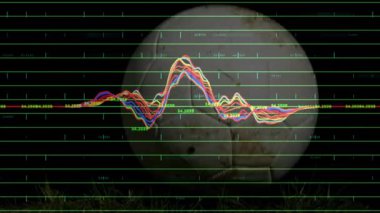 Şebekede açılan top, yükselen gökkuşağı dalgaları yerleşen kibrit ölçümleri. Teknoloji, veri, analitik, görselleştirme, yenilik, spor bilimi, dijital