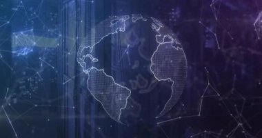 Görüntü, yok olmadan önce kablo çerçevesinde kayboluyor. Dönen araziler ortaya çıkıyor. Ağ ortaya çıkıyor. Gelecek, teknoloji, bağlantı, ağ, dijital, kentsel, soyut