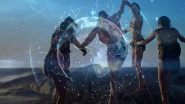 Kadınlar okyanus kenarındaki kayalık çıkıntılarda ağırlık değiştiriyor ve daireler etrafında dönen teknolojik hologramları çalıştırıyor. Arkadaşlık, takım çalışması, bağlantı, birlik, güç, doğa, teknoloji