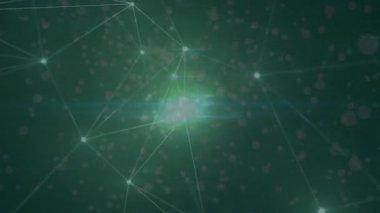 Noktalar titreşiyor, 3 boyutlu ağ oluşturan çizgiler tutuşuyor çekirdek titreşiyor ve yerleşmek için düğümler püskürtüyor. Fütürist, soyut, teknoloji, bağlantı, dijital, bilim, yenilik