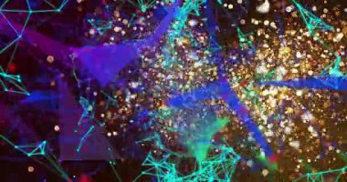 Ortaya çıkan altın kümeler, titreşen şebeke ve kurdeleler görselleştiren enerji dağılımı. Fütürist, soyut, dijital, enerjik, teknolojik, dinamik, bağlantı