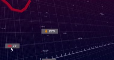 Şebeke kırmızı çizginin yükselişi ve düşüşü eğilimleri ve yüzen rozetleri gösteriyor. Veri görselleştirme, gösterge paneli, analitik, teknoloji, dijital arayüz, bilgi