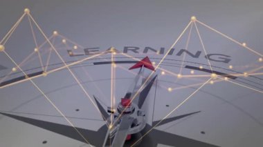 Pusula üzerinde birleşen altın düğümler öğrenme etiketine doğru dönen kırmızı oklar. Teknoloji, yenilik, navigasyon, veri, dijital, fütüristik, keşif