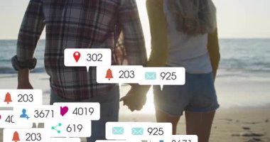 Sosyal medya ikonları olarak el ele tutuşan çift, çatışmayı çoğaltıyor. Romantizm, bağlantı, okyanus, günbatımı, dijital, etkileşim, canlılık