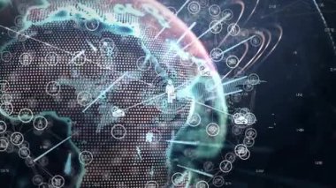 Ağ görüntüsü için bitcoin bulut bağlantıları oluşturan dünya soluklaşması, düğümler ve kullanıcı simgeleri başlatılıyor. Teknoloji, bağlantı, dijital, engelleme zinciri, yenilik, siber uzay, fütüristik