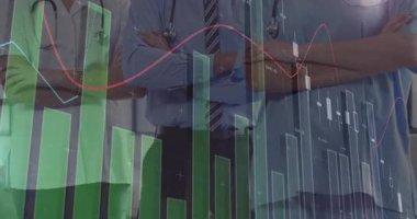 Tıbbi ekip, klinik izleme için animasyon analizlerini analiz ederek değişen çizelgelere tepki veriyor. Analizler, sağlık hizmetleri, profesyonellik, veri görselleştirme, takım çalışması, modern, teşhis