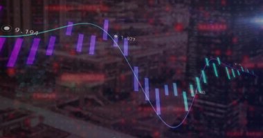 Veriler, pazar eğilimini gösteren iki tonluk düzenleme ve eğilim çizgisinin salınımını tetiklediğinde. İş, analitik, görselleştirme, animasyon, finans, teknoloji, dijital