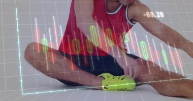 Spor hocası neon ayakkabıya uzanıyor, esneme hareketini şamdanla gösteriyor. Atletik, sağlıklı, esneme, egzersiz, dijital sanat, kararlılık, motivasyon