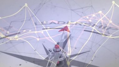 Pusula üzerinde beliren ağ çizgileri saat yönünde dönen kırmızı ok liderliği işaret ediyor. Navigasyon, veri, teknoloji, yenilik, dijital, strateji, bağlantı