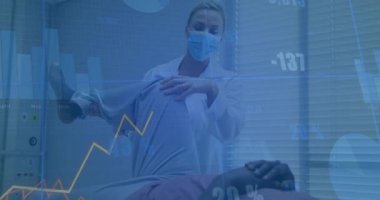 Ellerini bacağının altına koymak, terapist hareketli hareketlere rehberlik etmek ve hareketli grafikler çizmek. Tıbbi, rehabilitasyon, fizyoterapi, veri görselleştirme, klinik, sağlık, hareket