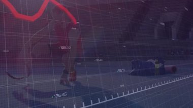 Erkek sporcu yüzükleri tutuyor ve fitness oturumunda şınav çekiyor, hareketli grafik izleme gücü. Kuvvet, antrenman, spor, hareket, teknoloji, performans