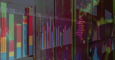 Sayısal saat başlama çubukları ayarlama, çizgi grafik atımı, güncellemeler için bağlanan düğümler. Veri, analitik, görselleştirme, bilgi, gösterge paneli, teknoloji, dijital