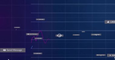 İmleç ızgara boyunca sürükleniyor düğme kayıyor ve grafikler yükseliyor, çizgiler veri akışını canlandırıyor. Analizler, gösterge paneli, görselleştirme, kullanıcı arayüzü, veri eğilimleri, dijital ölçüler, bağlılık