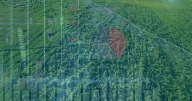 Kamera sürüklenen turta grafikleri pivot boru hattıyla ekinler üzerinde genişliyor, çubuklar verileri ortaya çıkarıyor. Tarım, hassasiyet, analitik, teknoloji, manzara, sürdürülebilirlik, görselleştirme