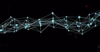 Başlarken, mavi düğümler sürükleniyor, nabız atıyor, kod panellerini birbirine bağlıyor kod akışını görselleştiriyor. Teknoloji, dijital, fütürist, ağ, yenilik, veri, siber