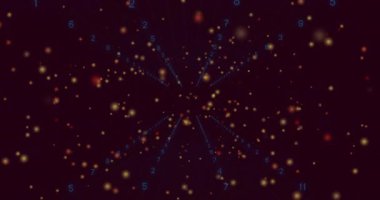 Başlangıçta altın kehribar parçacıkları sürükleniyor, mavi basamaklı çizgiler dönüyor nabız şeklinde dönüyor ve kalıba yerleşiyor. Fütürist, soyut, dijital, veri, teknoloji, hareket, canlı