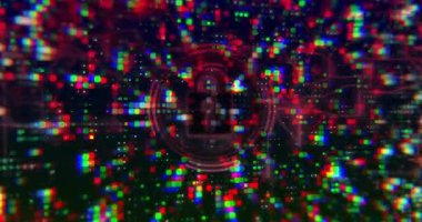 Piksel şebeke genişliyor, dairesel halka oluşuyor, asma kilit ortaya çıkıyor ve görselleştirici veri güvenliği. Teknoloji, siber güvenlik, dijital, şifreleme, güvenlik, yenilik, fütürist