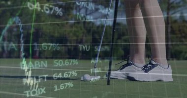 Golf sopası tutan golfçüleri yerleştirdikten sonra solgun üst üste bindirmeler görselleştiren pazar eğilimleri ortaya çıktı. Spor, finans, teknoloji, analiz, kesinlik, açık hava, rekabet