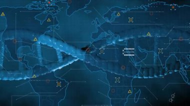 Küresel veri akışını görselleştiren çift sarmallı arayüzü yüklerken. Soyut, biyoteknoloji, dijital, fütüristik, görselleştirme, bağlantı, yenilik