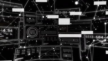 Şebeke etkinleştirmesinden sonra ortaya çıkan veri panelleri, parlayan kodlar güncelleniyor, titreşen işaret fişeği geri çekiliyor. Gelecekçi, holografik, dijital, soyut, teknoloji, ağ, görselleştirme