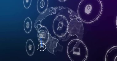 Akıllı telefon simgesi veri talebini başlatıyor. Kitaba doğru ilerliyor ve sonra dünya ağları oluşturuyor. Teknoloji, bağlantı, yenilik, veri, analitik, dijital, ağ