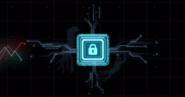 Modül titreşimli aydınlatma izleri, titreşen grafikler ve hareket eden veri darbeleri güvenliği görselleştiriyor. Teknoloji, siber güvenlik, veri görselleştirme, dijital arayüz, ağ, koruma, yenilik