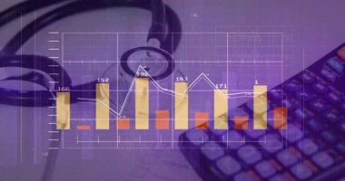 Üst üste bindirme grafiği veri analizi için yükseklik ve etiketleri değiştiren çubukları ve çizgileri tetikler. Tıbbi, veri, analiz, sağlık, teknoloji, grafikler, görselleştirme